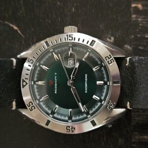 Redshift 7 Exosphere men's quartz watch with green dial And Black Leather Strap